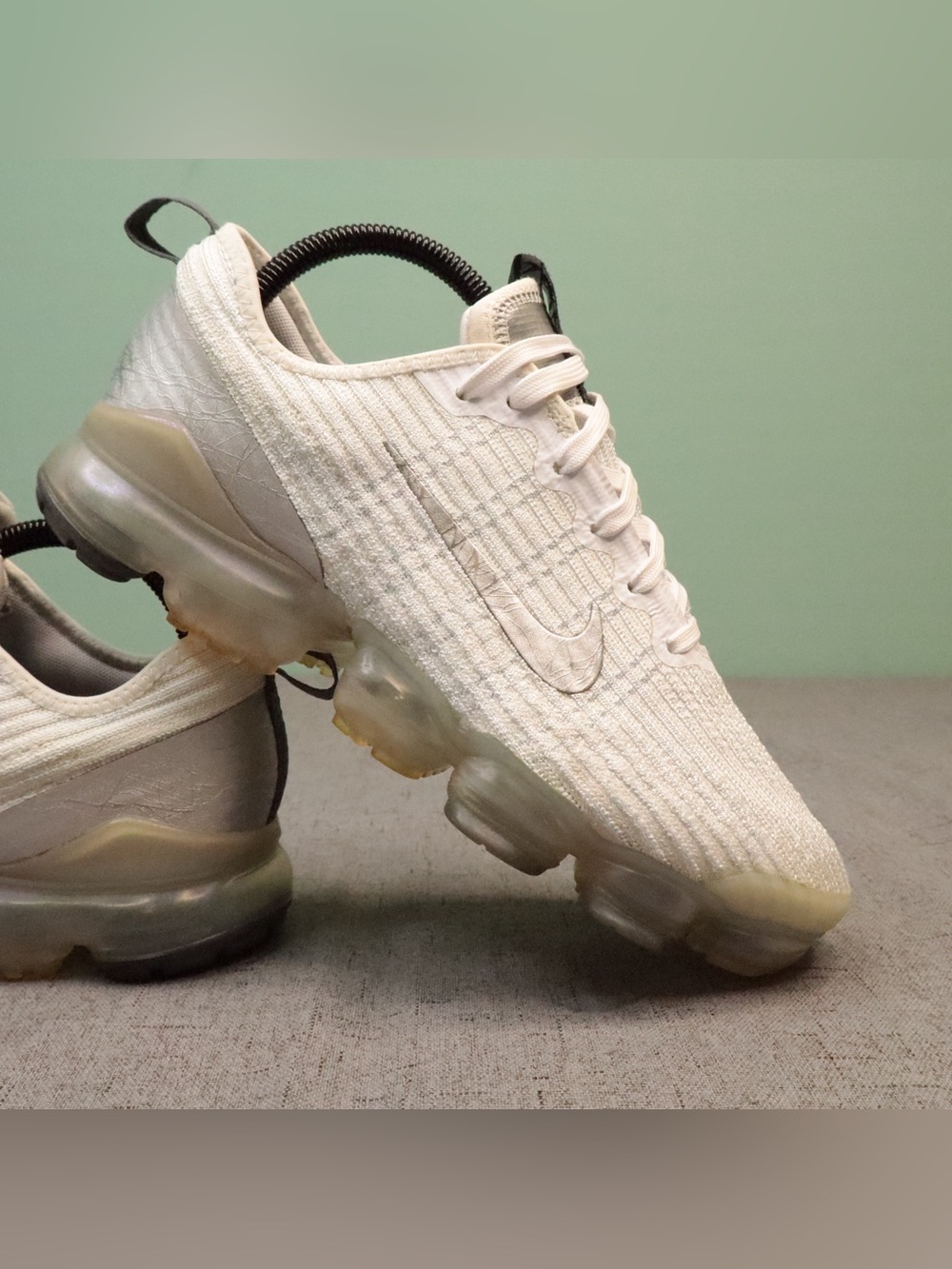⁠Nike Air VaporMax Flyknit 3 White Silver GS Size 7Y / W 8.5 BQ5238-101 Shoes⁠